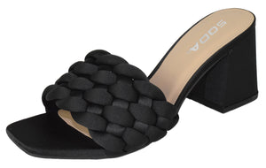 3 Pairs Shoes Bundle Soda Women Block Heel Sandal Braided Band Square Toe Satin