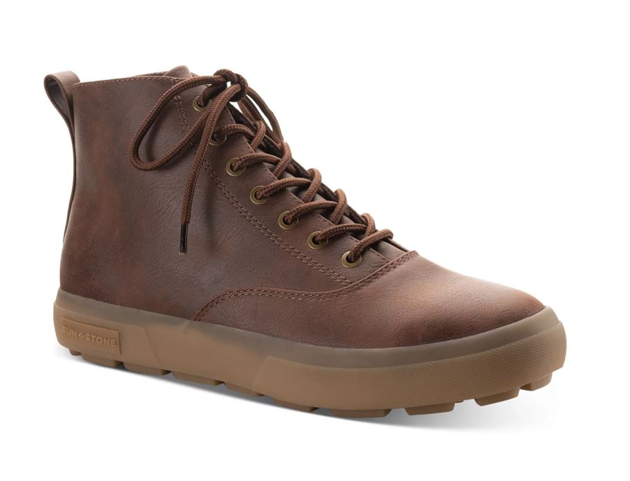 SUN STONE Men Pull Tab Treaded Round Toe Platform Lace-Up Boots GUNNER Tan Brown
