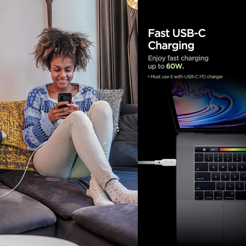 Spigen DuraSync 60W USB C to USB C High Speed Fast Charging Cable 4.9FT 2 Pack