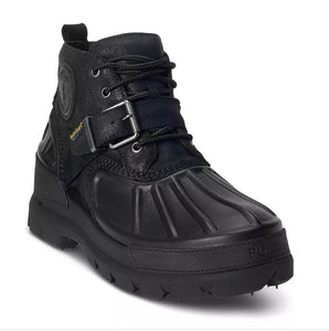 POLO RALPH LAUREN Mens Waterproof Buckle Wedge Lace-Up Leather Boots OSLO Black