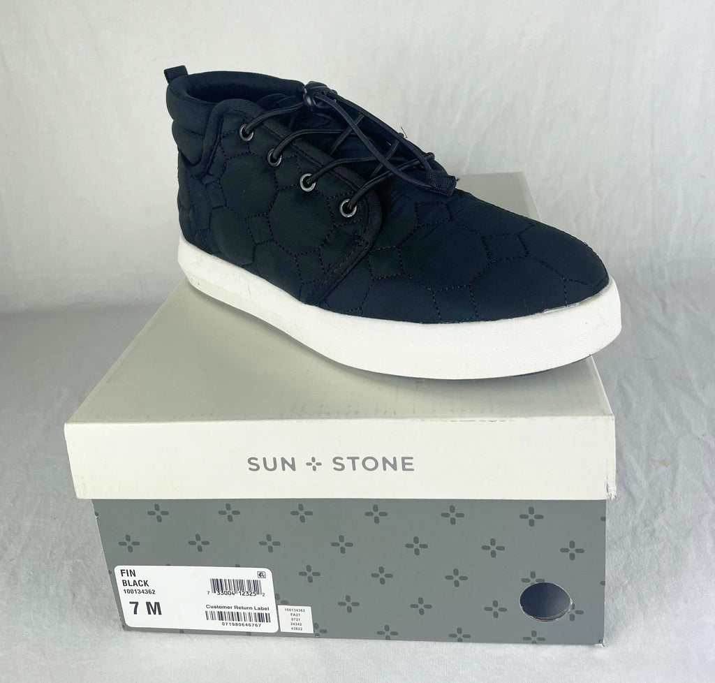 Sun Stone Men Lace Up Quilted Puffer Boots Knit Fabric FIN Black Size 7
