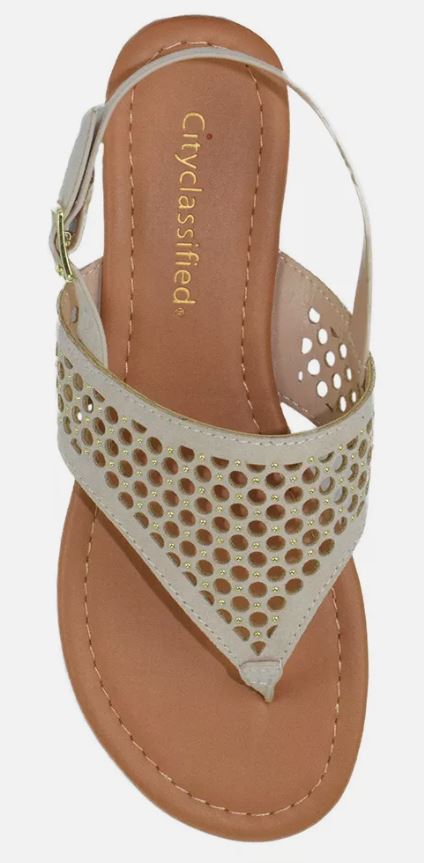 Classified Women Flat Sandals Ankle Strap Thongs Cut out Beige Nude TAKEME 7.5