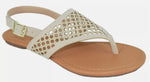 Classified Women Flat Sandals Ankle Strap Thongs Cut out Beige Nude TAKEME 7.5