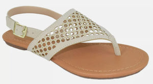 Classified Women Flat Sandals Ankle Strap Thongs Cut out Beige Nude TAKEME 7.5