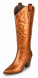 Berness Arizona Women's Knee-High Cowboy Boots Pointed Toe Embroidered Stitching High Block Heel Western Country Concert Line Dance Tall Boots Side Zipper Orange