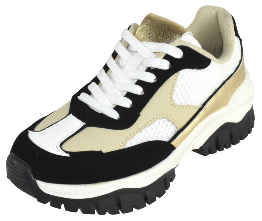 TOP MODA Women Chunky Fashion Sneakers Casual Lace-Up Mesh Walking Shoes Comfort Trainers Thick Sole BIXBY-1 Black