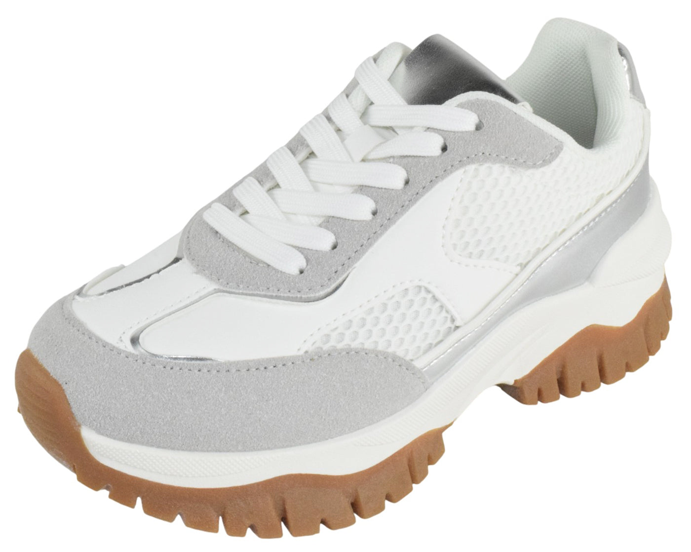 TOP MODA Women Chunky Fashion Sneakers Casual Lace-Up Mesh Walking Shoes Comfort Trainers Thick Sole BIXBY-1 White