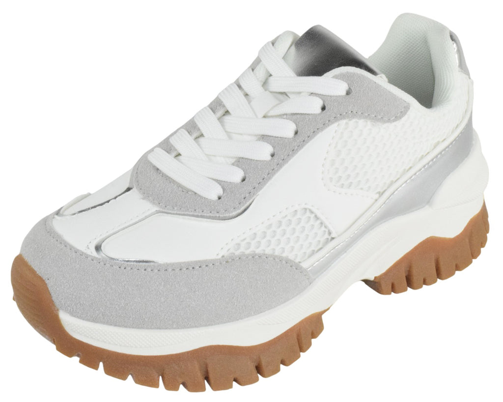 TOP MODA Women Chunky Fashion Sneakers Casual Lace-Up Mesh Walking Shoes Comfort Trainers Thick Sole BIXBY-1 White