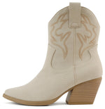 Soda Women Cowgirl Cowboy Western Stitched High Top Ankle Boots Pointy Toe Short Booties BLAZING-S Nude Beige Cobra