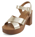 Soda Women’s Platform Heeled Sandals – Open Toe Criss Cross Strap Ankle Buckle Block High Heel Dress Shoes, Faux Leather Chunky Heel Sandals Light Weight BONNET-S Gold