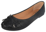TOP MODA Dress Shoes Women Rhinestone Ballet Flats Round Toe Sparkly Lightweight Bow BONNIE-31 Black