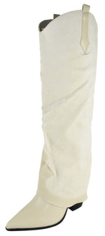 Berness Women’s Brandy Suedette Foldover Knee High Boots – Western Cowboy Style, Pointed Toe, Hidden Block High Heel, Faux Suede &amp; Leather Mix, Hidden Zipper / Pull-On Fashion Boots