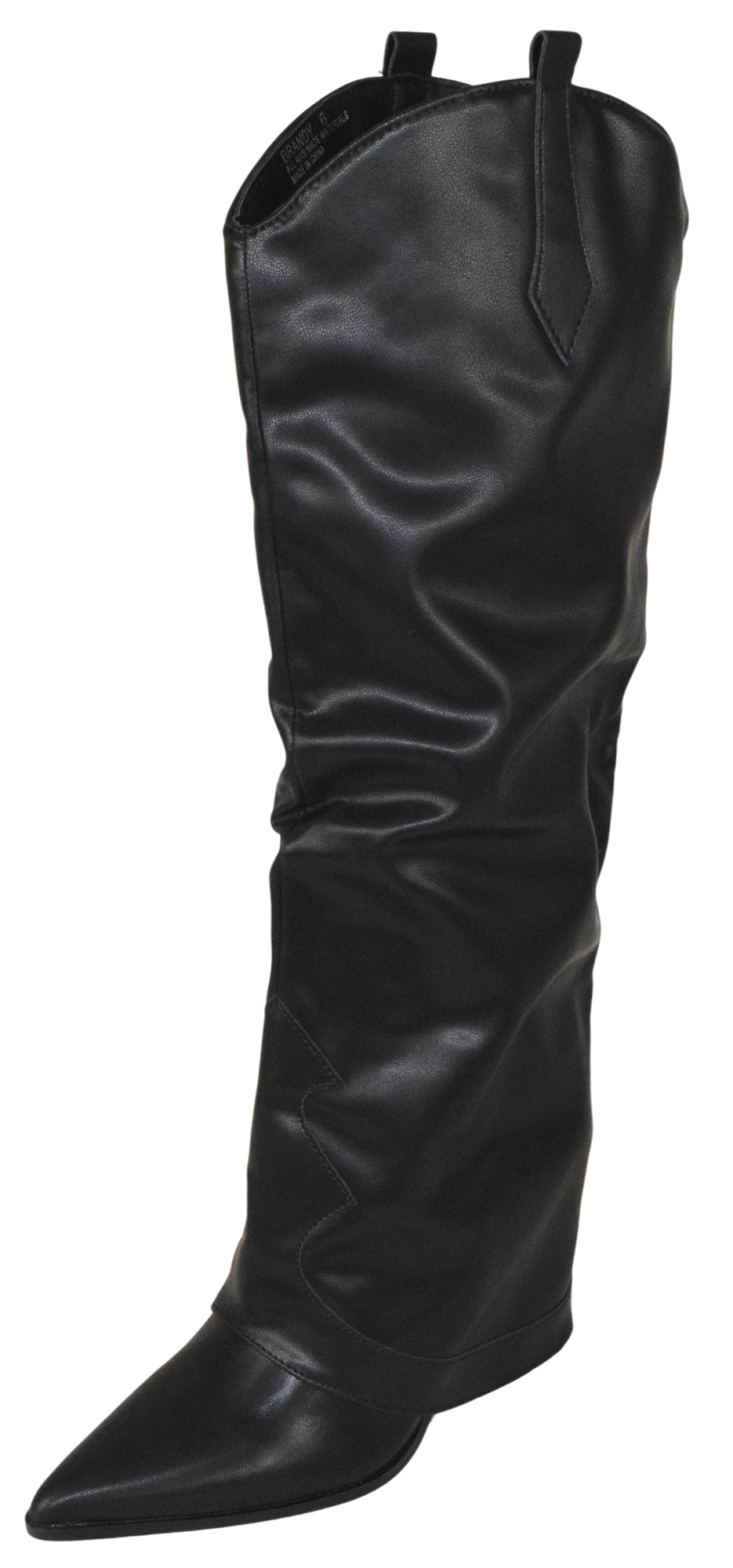 Berness Women’s Brandy Foldover Knee High Boots – Western Cowboy Style, Pointed Toe, Hidden Block High Heel, Faux Leather, Hidden Zipper / Pull-On Fashion Boots Black PU