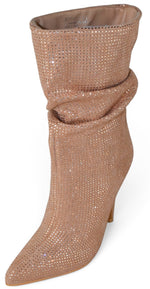 Berness Women Sparkly Rhinestone Mid-Calf Boots, Pointed Toe Slouch Stiletto High Heel Dress Fashion Boots for Women Glamorous Party Evening Date Night Shoes BRIDGET Champagne Rose Gold