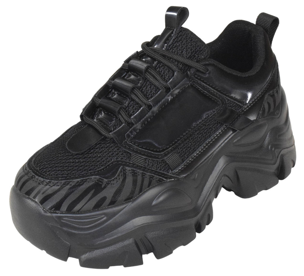 Berness Women Chunky Platform Sneakers Lace Up Fashion Trainers Thick Sole Casual Walking Shoes BLAIR02 Black