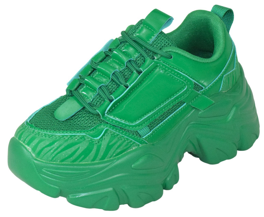 Berness Women Chunky Platform Sneakers Lace Up Fashion Trainers Thick Sole Casual Walking Shoes BLAIR02 Green