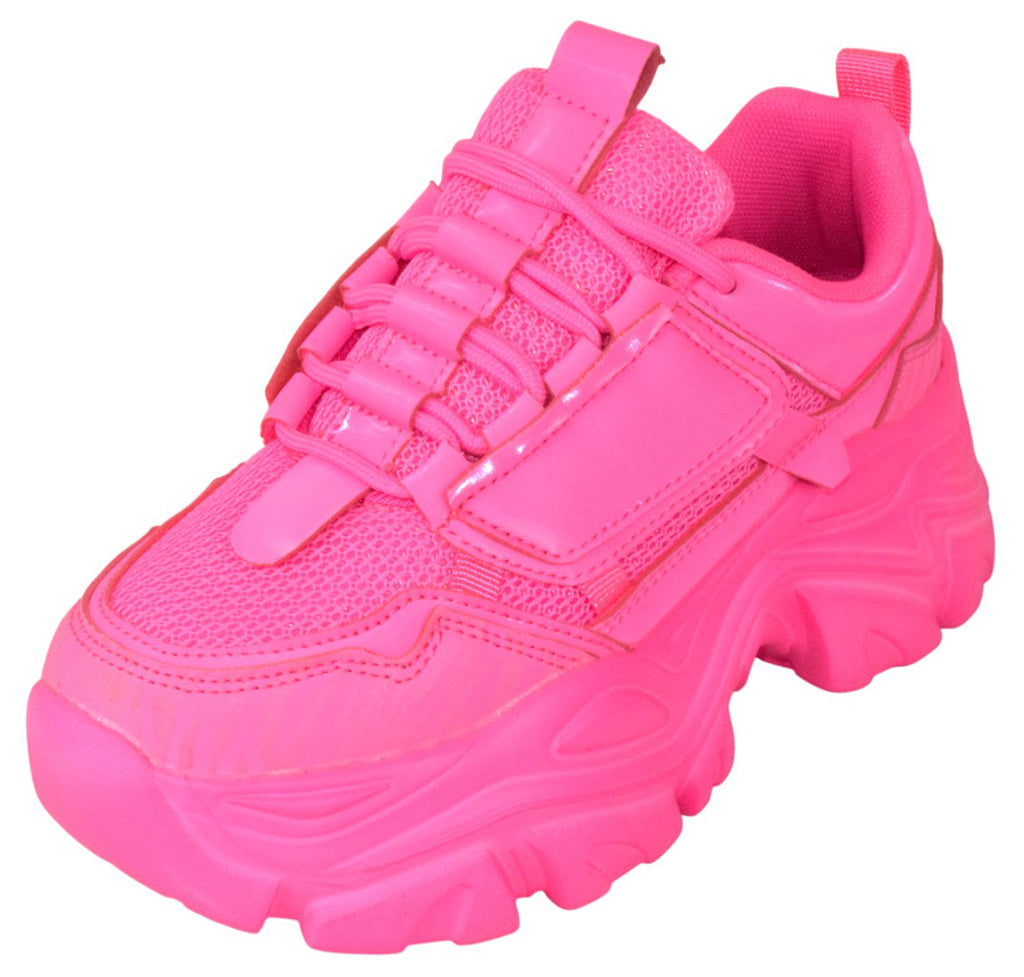 Berness Women Chunky Platform Sneakers Lace Up Fashion Trainers Thick Sole Casual Walking Shoes BLAIR02 Hot Pink