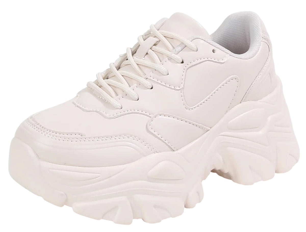 Berness Women Chunky Platform Sneakers Lace Up Fashion Trainers Thick Sole Casual Walking Shoes BLAIR Beige Ivory