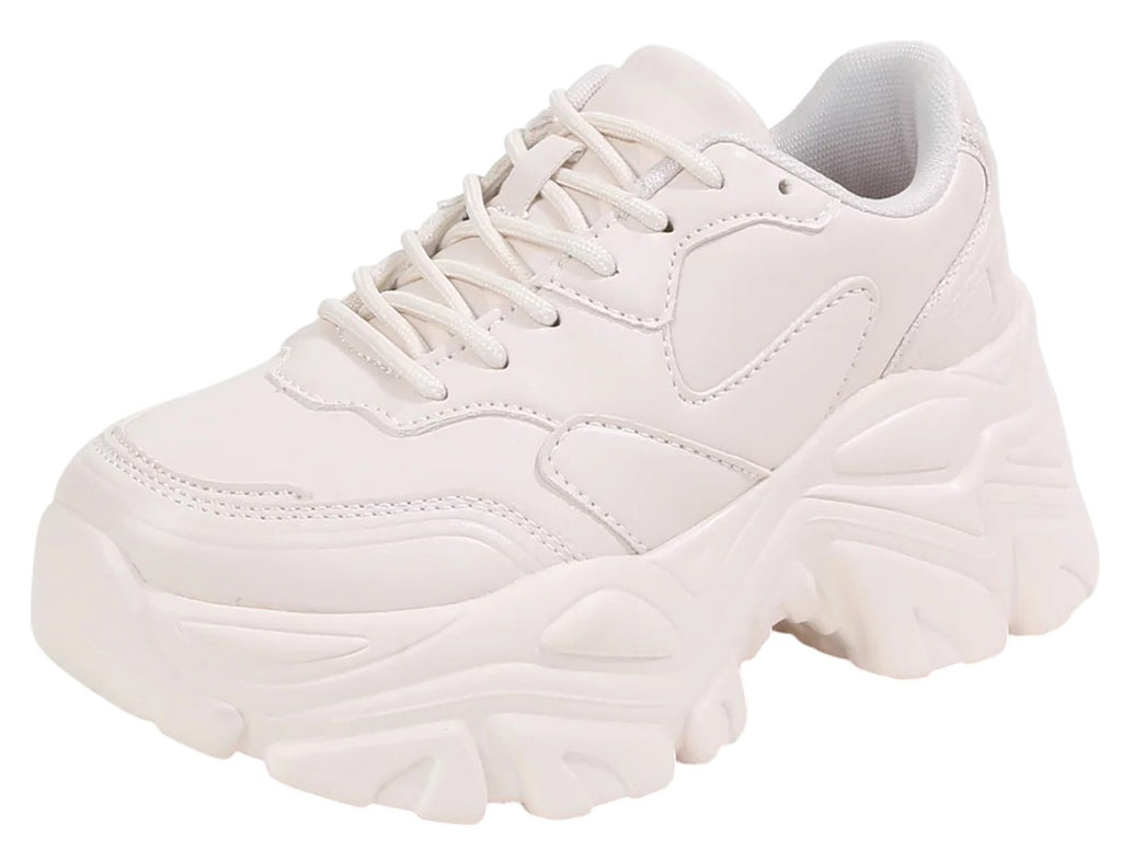 Berness Women Chunky Platform Sneakers Lace Up Fashion Trainers Thick Sole Casual Walking Shoes BLAIR Beige Ivory