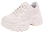 Berness Women Chunky Platform Sneakers Lace Up Fashion Trainers Thick Sole Casual Walking Shoes BLAIR Beige Ivory
