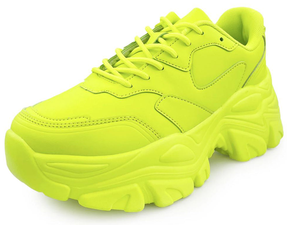 Berness Women Chunky Platform Sneakers Lace Up Fashion Trainers Thick Sole Casual Walking Shoes BLAIR Neon Yellow
