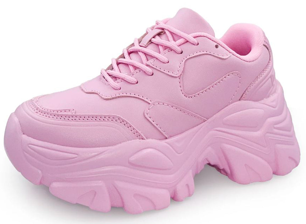 Berness Women Chunky Platform Sneakers Lace Up Fashion Trainers Thick Sole Casual Walking Shoes BLAIR Pink