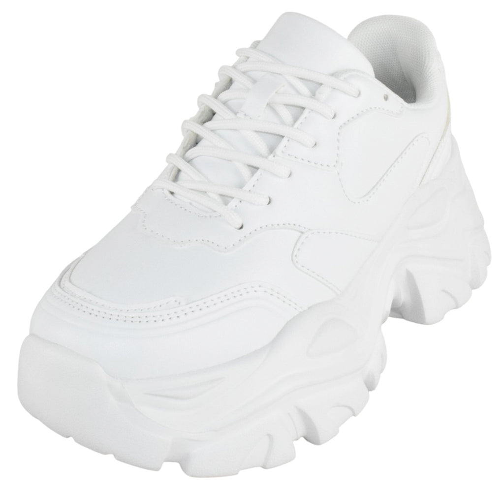 Berness Women Chunky Platform Sneakers Lace Up Fashion Trainers Thick Sole Casual Walking Shoes BLAIR White