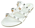 Berness Women’s Studded Flat Sandals – Strappy Slip-On Sandals with Metal Stud Details, Open Toe Dressy Casual Summer Sandals CAMBRIA White