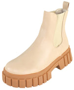 Berness Women Ankle Chunky Chelsea Boots Elastic Sides Slip On Lug Sole Platform Booties CAMILA Beige