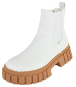 Berness Women Ankle Chunky Chelsea Boots Elastic Sides Slip On Lug Sole Platform Booties CAMILA White