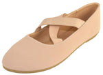 Forever Women Mary Jane Flats Elastic Cross Strap Round Toe Comfort Dress Ballet Shoes CLARE-33 Taupe Nubuck