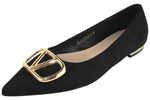 Berness Women’s Pointed Toe Flats – Gold Buckle Ballet Flats, Slip-On Low Heel Dress Shoes, Elegant Comfortable Work Office Shoes CLAUDEAN Black Suede