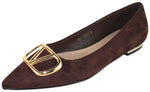 Berness Women’s Pointed Toe Flats – Gold Buckle Ballet Flats, Slip-On Low Heel Dress Shoes, Elegant Comfortable Work Office Shoes CLAUDEAN Brown