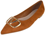 Berness Women’s Pointed Toe Flats – Gold Buckle Ballet Flats, Slip-On Low Heel Dress Shoes, Elegant Comfortable Work Office Shoes CLAUDEAN Camel Brown Suede