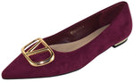 Berness Women’s Pointed Toe Flats – Gold Buckle Ballet Flats, Slip-On Low Heel Dress Shoes, Elegant Comfortable Work Office Shoes CLAUDEAN Wine Burgundy