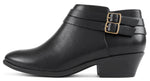 SODA Women's Ankle Boots, Fashion Booties with Double Buckle Straps, Low Block Heel, Side Zipper, Casual Dress Ankle Booties CUP Black