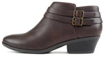 SODA Women's Ankle Boots, Fashion Booties with Double Buckle Straps, Low Block Heel, Side Zipper, Casual Dress Ankle Booties CUP Brown