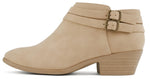 SODA Women's Ankle Boots, Fashion Booties with Double Buckle Straps, Low Block Heel, Side Zipper, Casual Dress Ankle Booties CUP Camel Beige