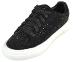La Sheelah Women’s Rhinestone Platform Sneakers – Sparkly Glitter Fashion Shoes, Bling Casual Lace-Up Sneakers, Crystal Streetwear Flatform Shoes DOLCE-66 Black
