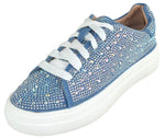 La Sheelah Women’s Rhinestone Platform Sneakers – Sparkly Glitter Fashion Shoes, Bling Casual Lace-Up Sneakers, Crystal Streetwear Flatform Shoes DOLCE-66 Blue Denim