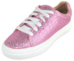 La Sheelah Women’s Rhinestone Platform Sneakers – Sparkly Glitter Fashion Shoes, Bling Casual Lace-Up Sneakers, Crystal Streetwear Flatform Shoes DOLCE-66 Pink