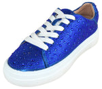La Sheelah Women’s Rhinestone Platform Sneakers – Sparkly Glitter Fashion Shoes, Bling Casual Lace-Up Sneakers, Crystal Streetwear Flatform Shoes DOLCE-66 Royal Blue