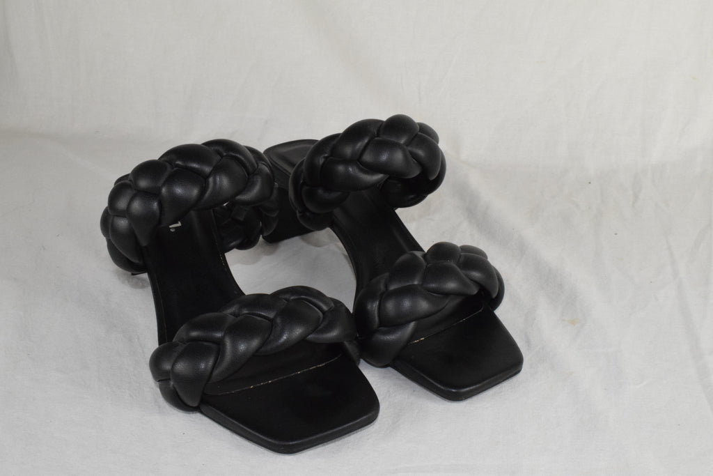 Soda Women Block High Heel Sandals Double Braided Straps Square BUGGY Black 7.5