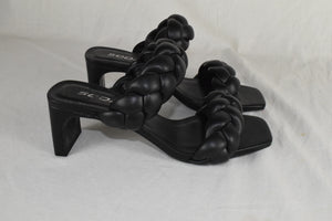 Soda Women Block High Heel Sandals Double Braided Straps Square BUGGY Black 7.5