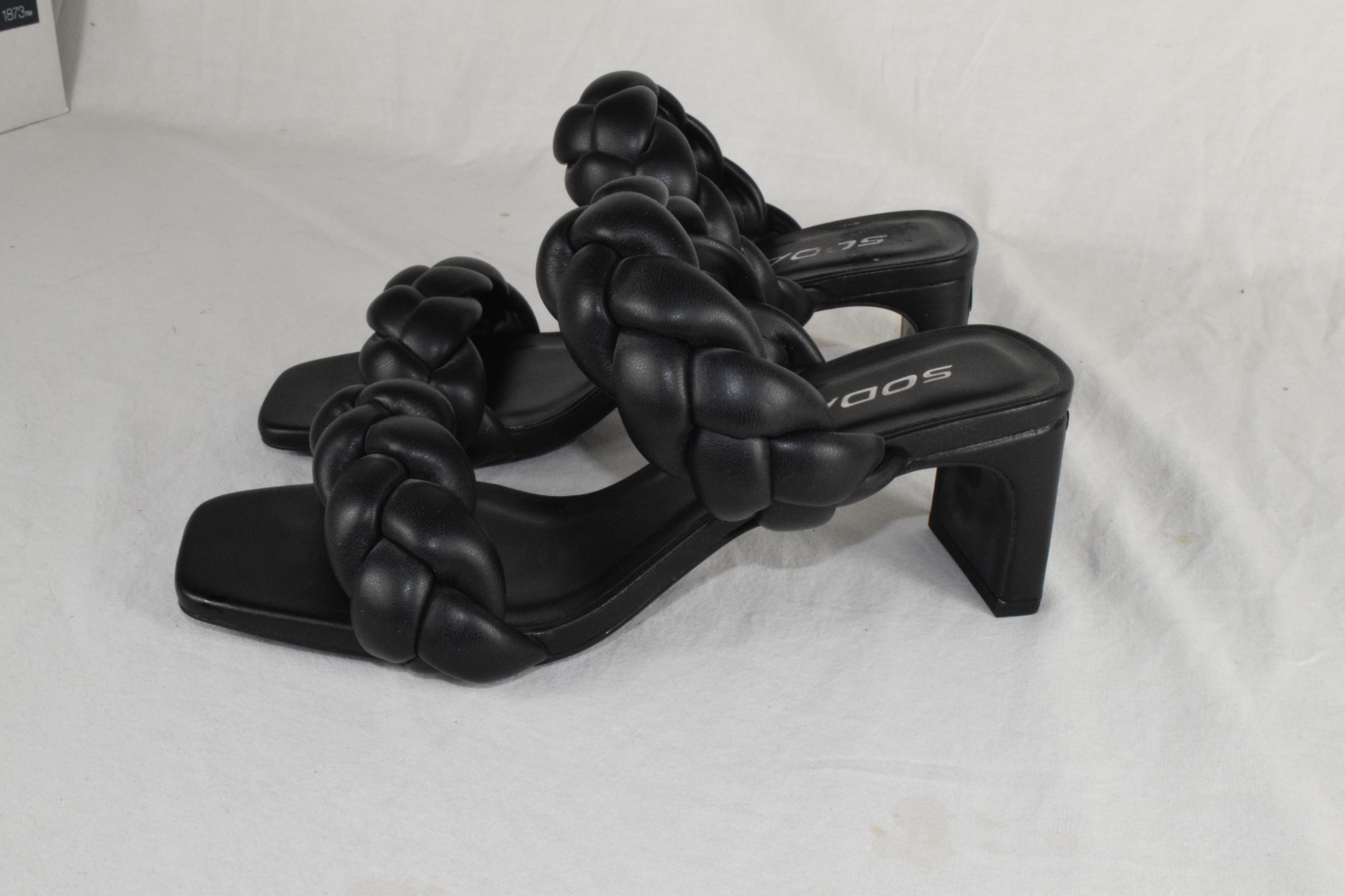 Soda Women Block High Heel Sandals Double Braided Straps Square BUGGY Black 7.5