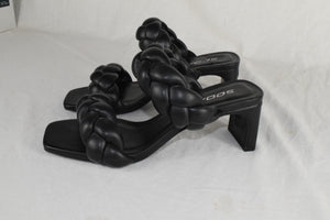 Soda Women Block High Heel Sandals Double Braided Straps Square BUGGY Black 7.5