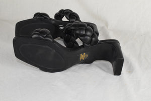 Soda Women Block High Heel Sandals Double Braided Straps Square BUGGY Black 7.5