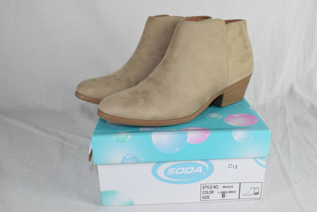 Soda Women Short Heels Ankle Boots Side Zipper Booties Beige Wheat Suede Mug 6