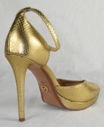 Michael Kors Women Ankle Strap High Heels Open Toe Stiletto Pumps Metallic Gold