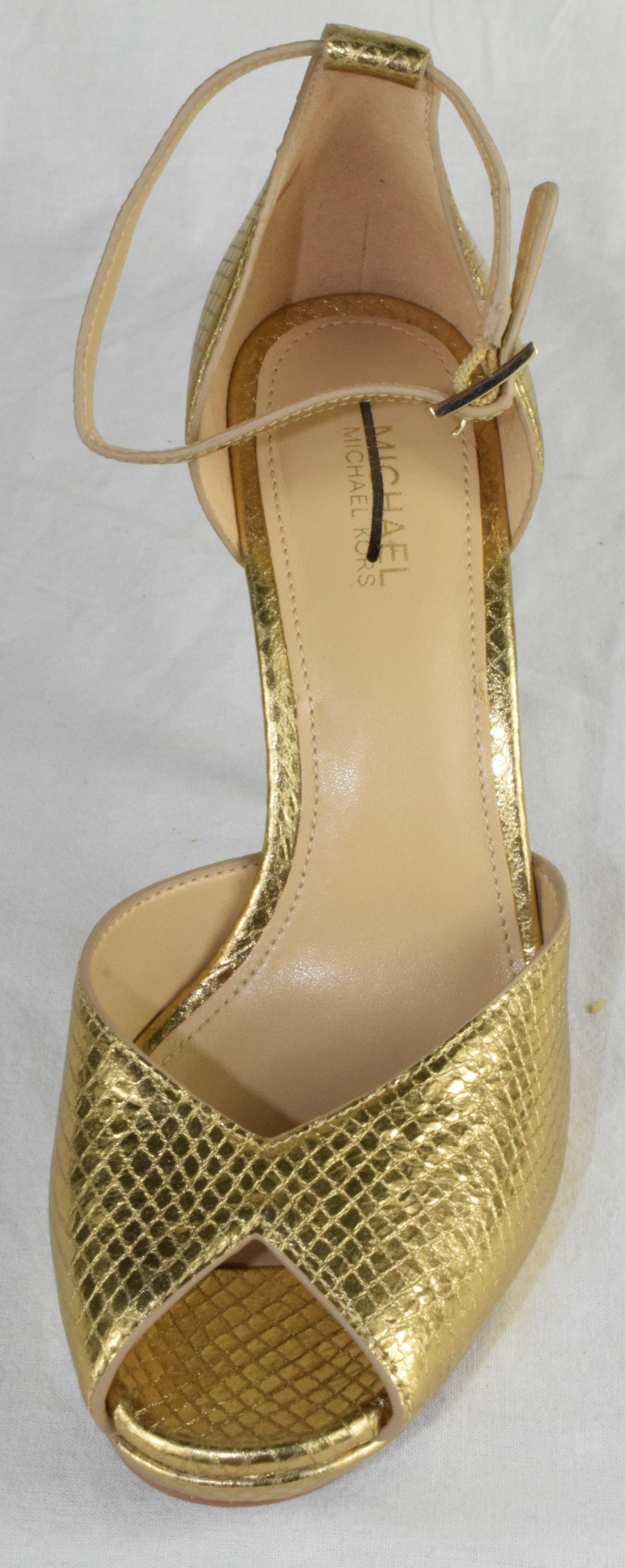 Michael Kors Women Ankle Strap High Heels Open Toe Stiletto Pumps Metallic Gold